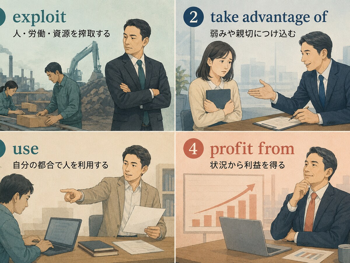 exploit・take advantage of・use・profit fromの使い分け比較
