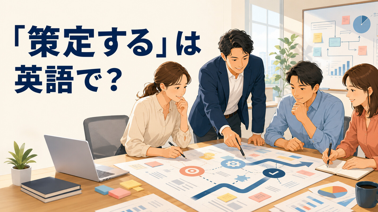 「策定する」は英語で？計画を策定するチームのイラスト
