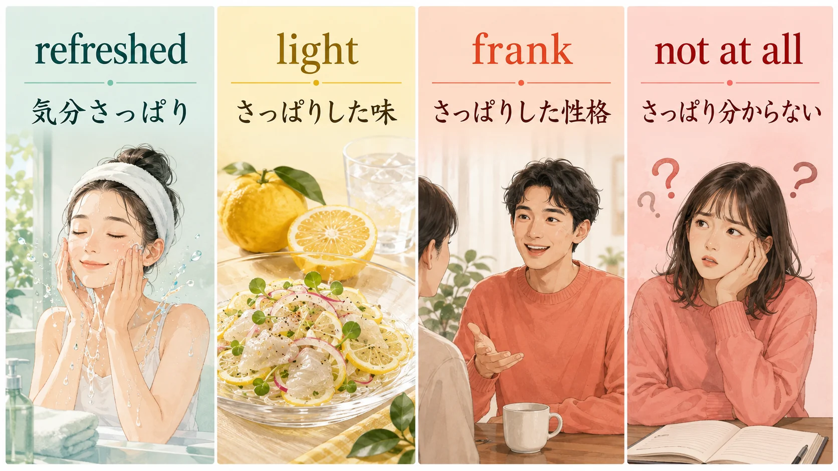 refreshed・light・frank・not at allの使い分け