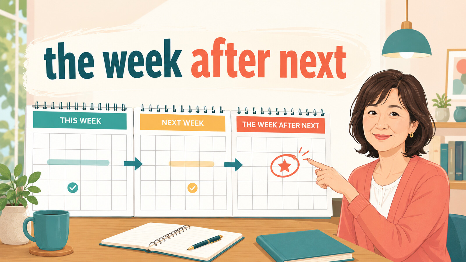 3週間のカレンダーで再来週を示すthe week after nextの英語学習アイキャッチ