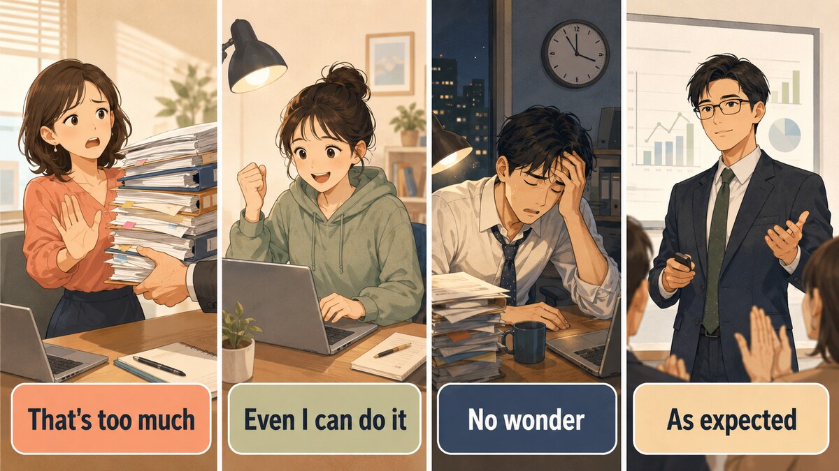 That's too much、Even I can do it、No wonder、As expectedの比較イラスト