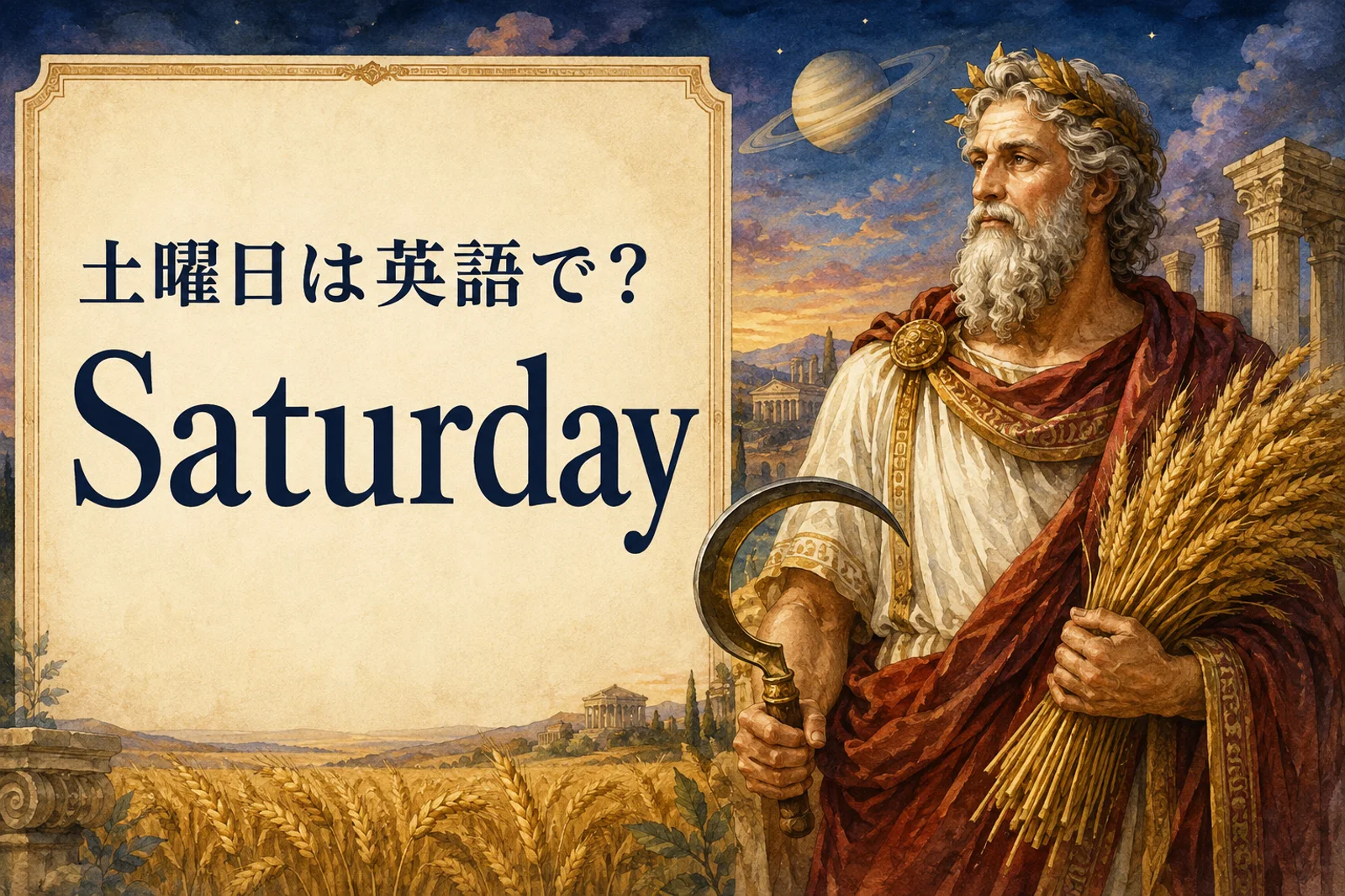 土曜日は英語でSaturday。発音・略称・使い方と語源を紹介する記事のアイキャッチ