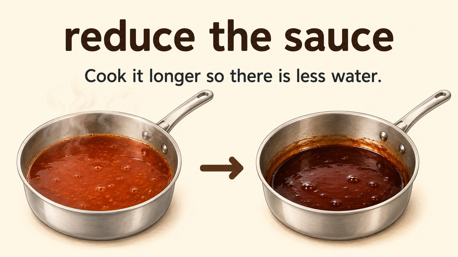 ソースを煮詰めて水分を減らすreduce the sauceのイメージ