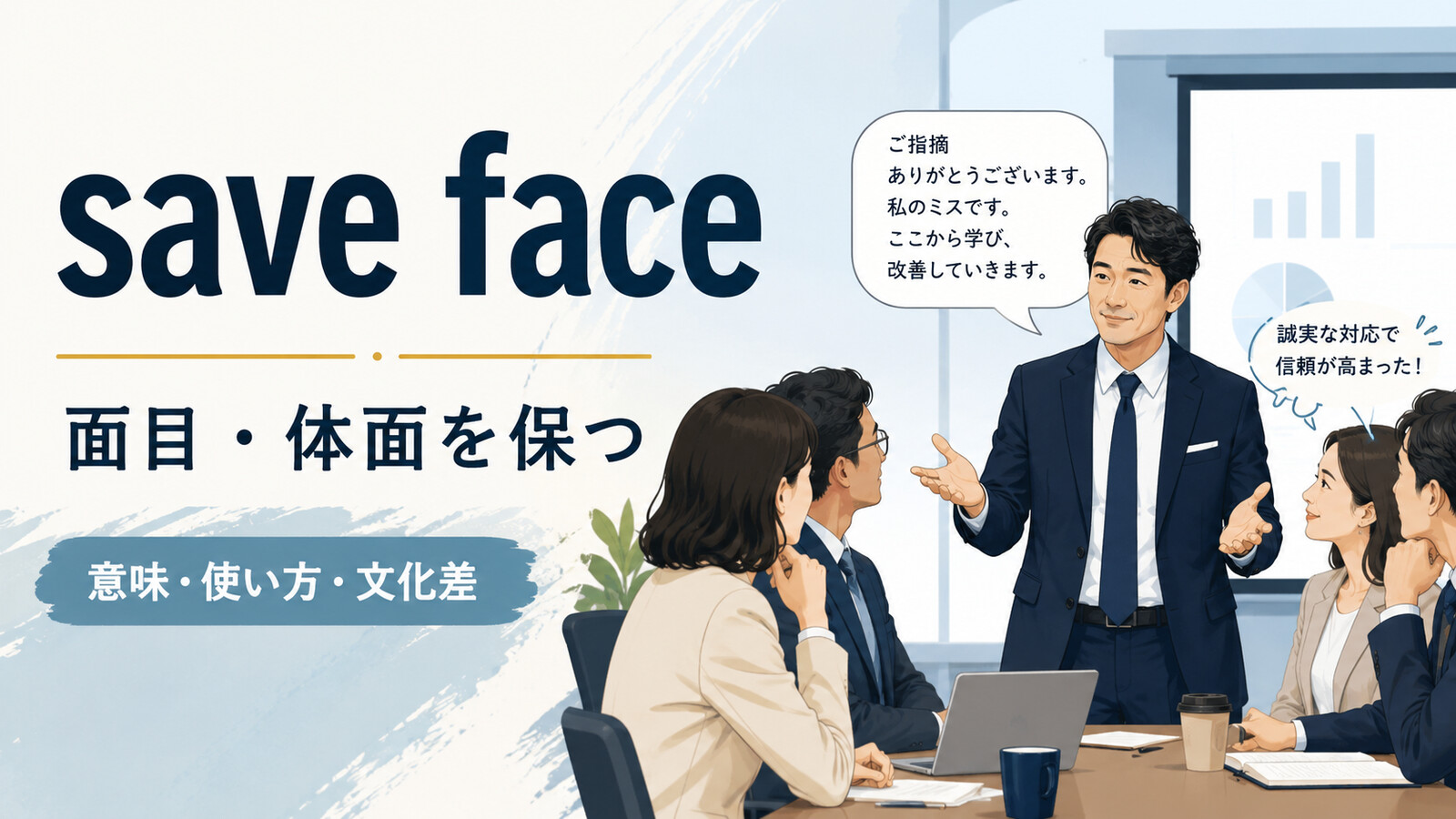 save faceの意味は？「面目を保つ」の使い方と例文