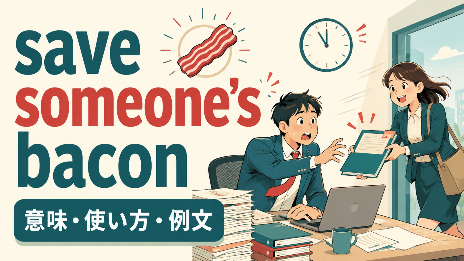 save someone’s baconの意味は？「窮地から救う」の使い方と例文