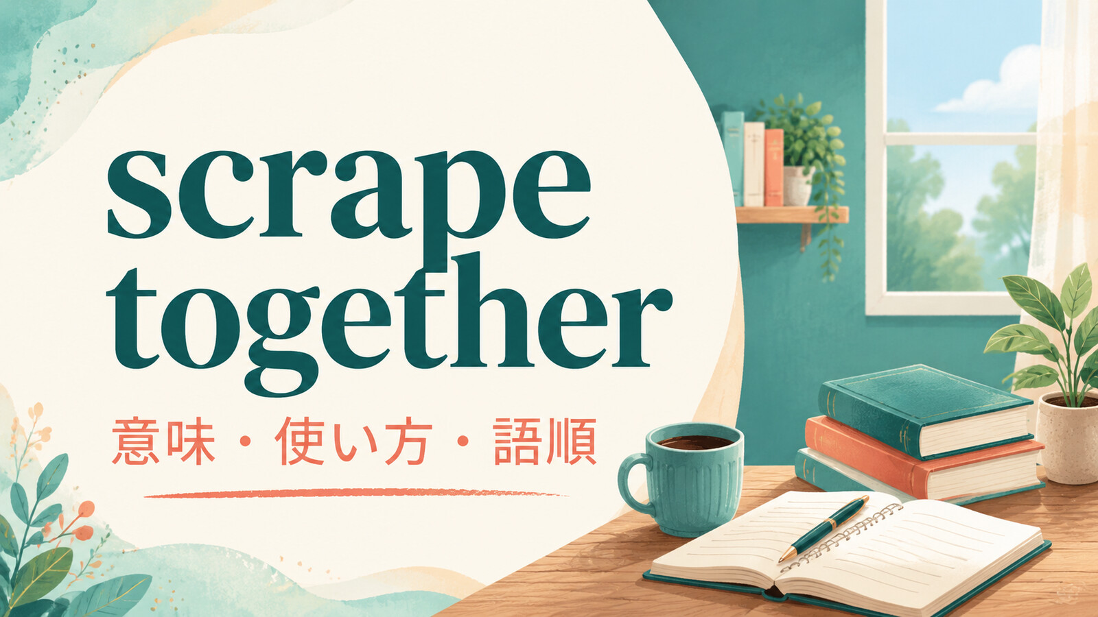 scrape togetherの意味・使い方・語順を解説するアイキャッチ画像
