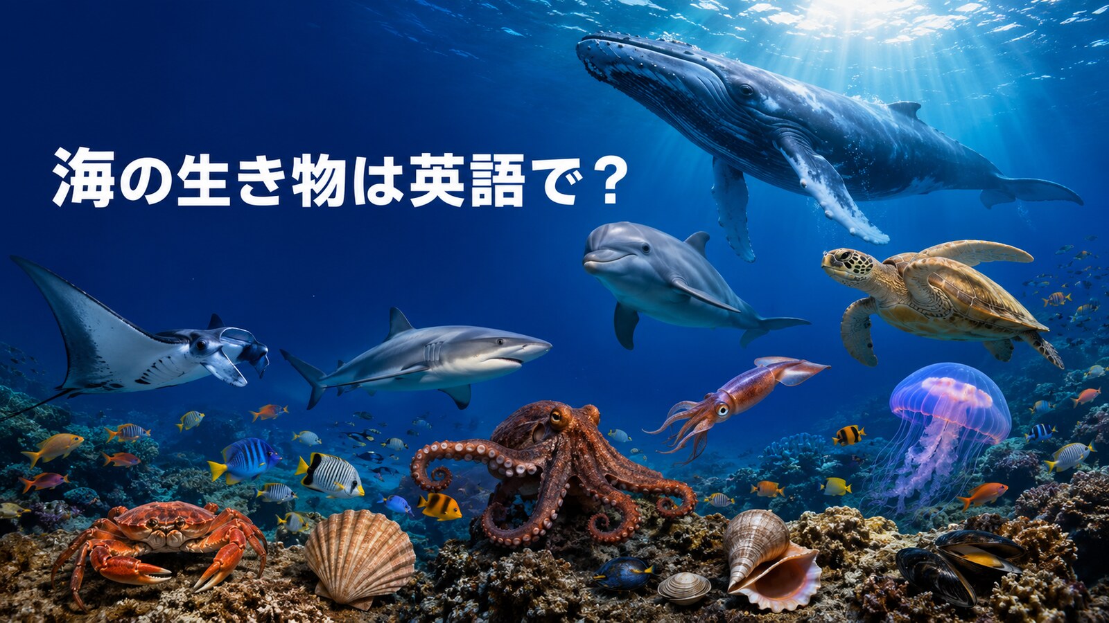 海の生き物の英語一覧｜魚・貝・甲殻類・イカ・タコ・海獣を種類別に紹介