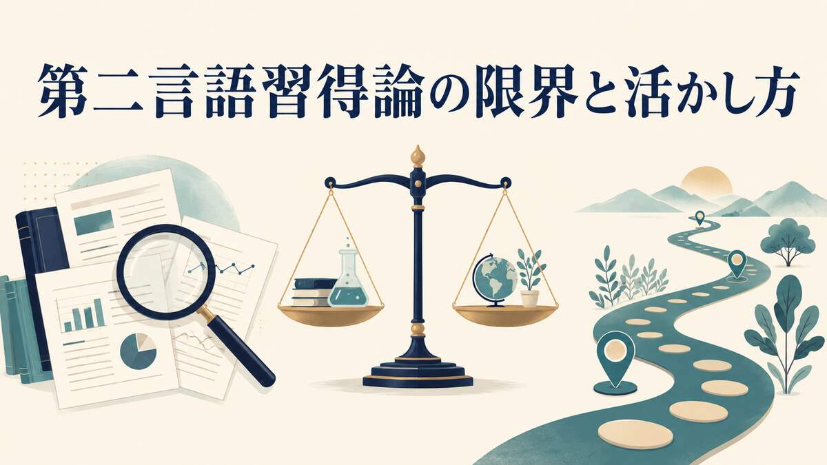 第二言語習得論の限界と活かし方を表す研究資料・天秤・学習ルート