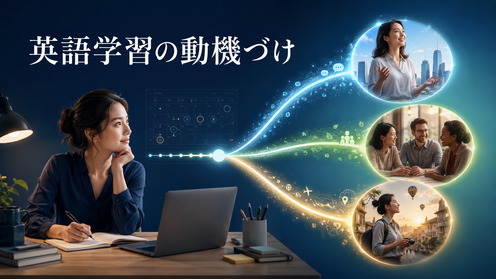 英語学習の動機づけが現在の行動と未来の英語使用者像をつなぐ様子