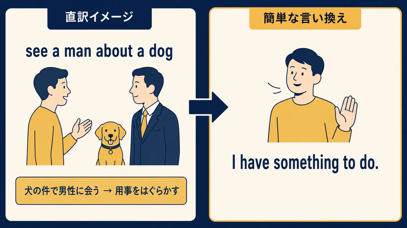 see a man about a dogの意味は？使い方・ニュアンス・例文と簡単な言い換え