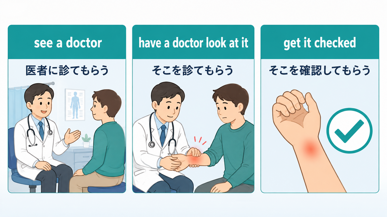 医者に診てもらう英語see a doctor・have a doctor look at it・get it checkedの違い