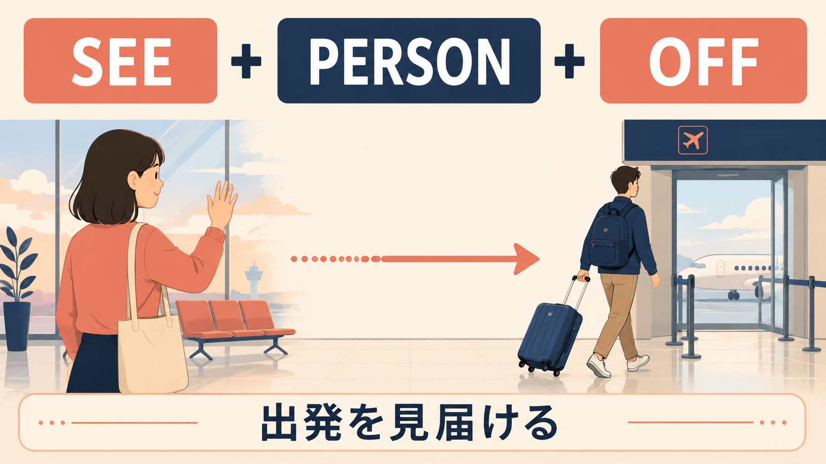 see plus person plus offで出発を見届けるイメージ