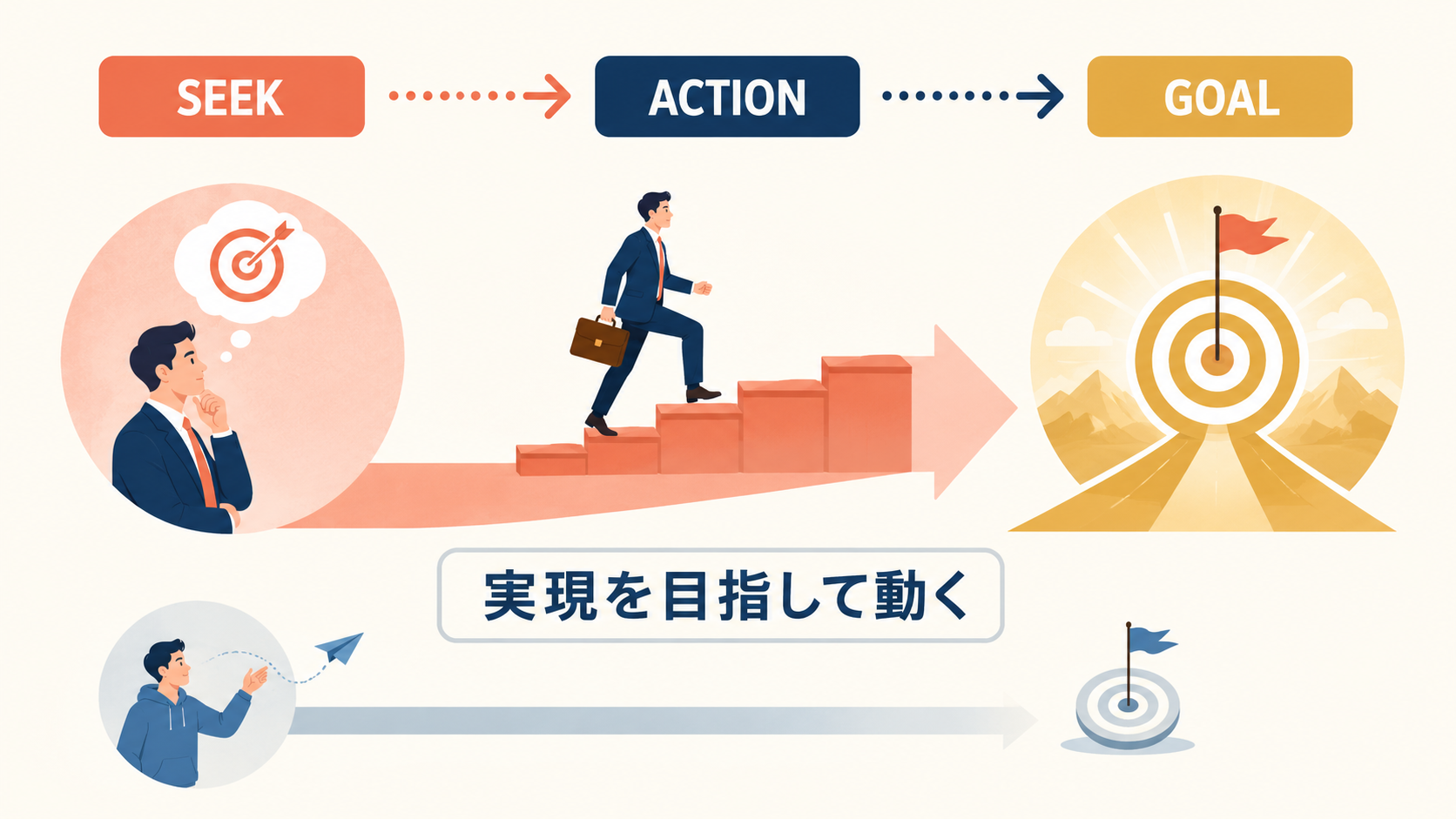 SEEKからACTIONを経てGOALへ進むseek to doのイメージ