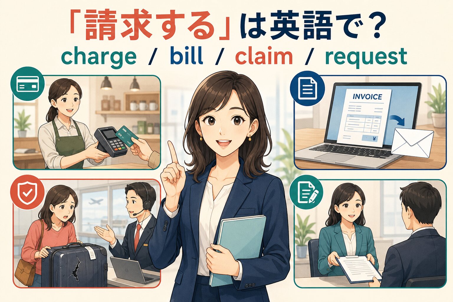 「請求する」は英語で？charge・bill・claim・requestの違い