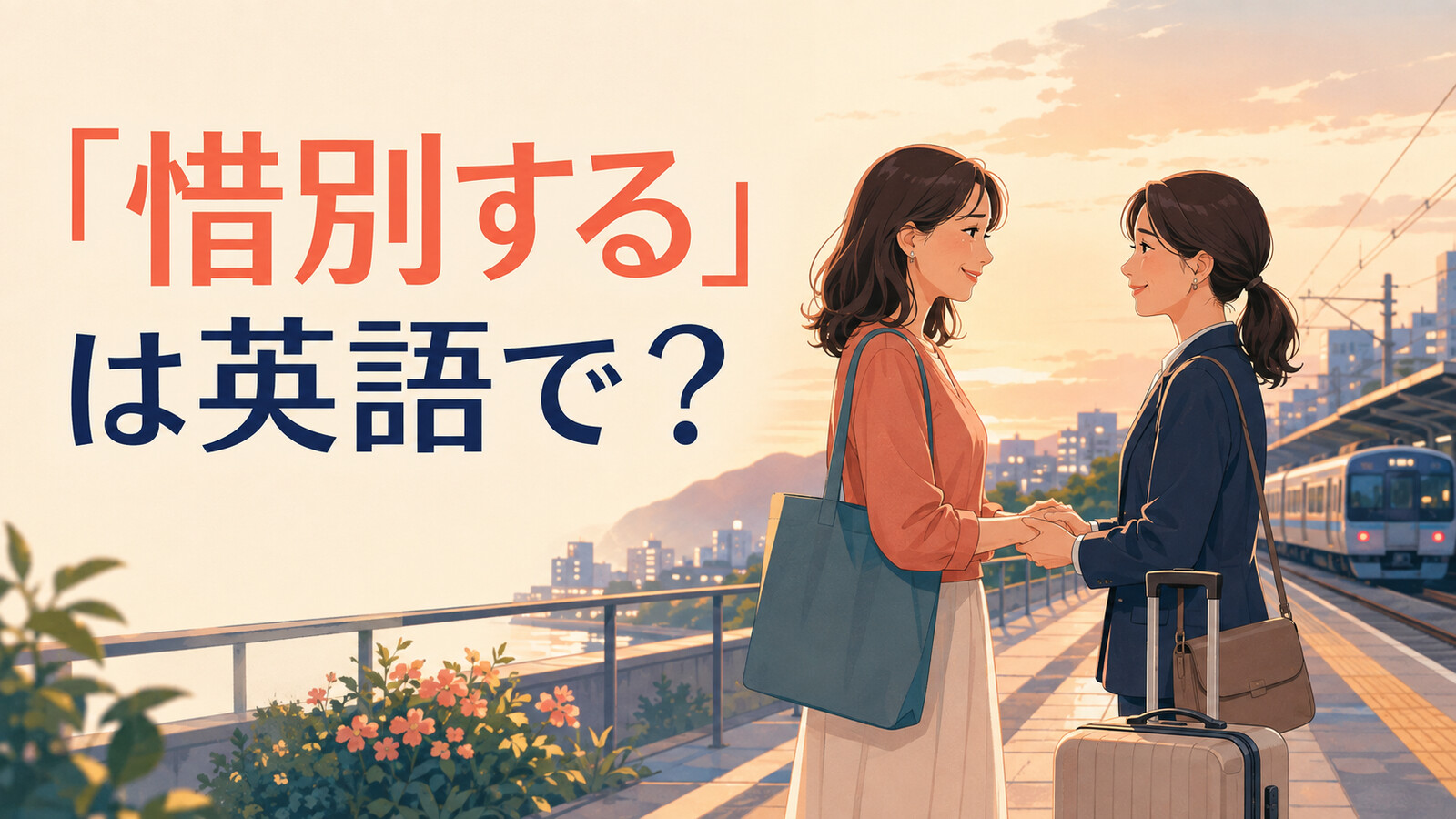 駅のホームで別れを惜しむ二人。「惜別する」は英語で？