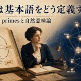 辞書の循環定義とsemantic primes・自然意味論を説明するイメージ