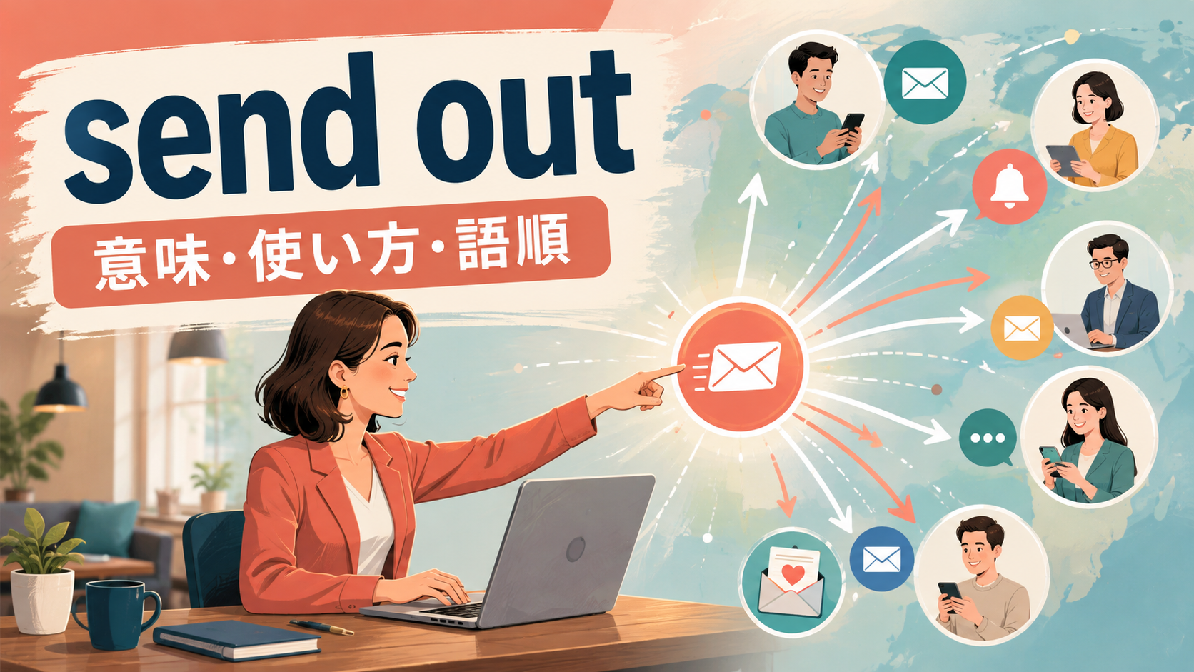 send outの意味は？「発送する・一斉送信する」の使い方・語順とsendとの違い