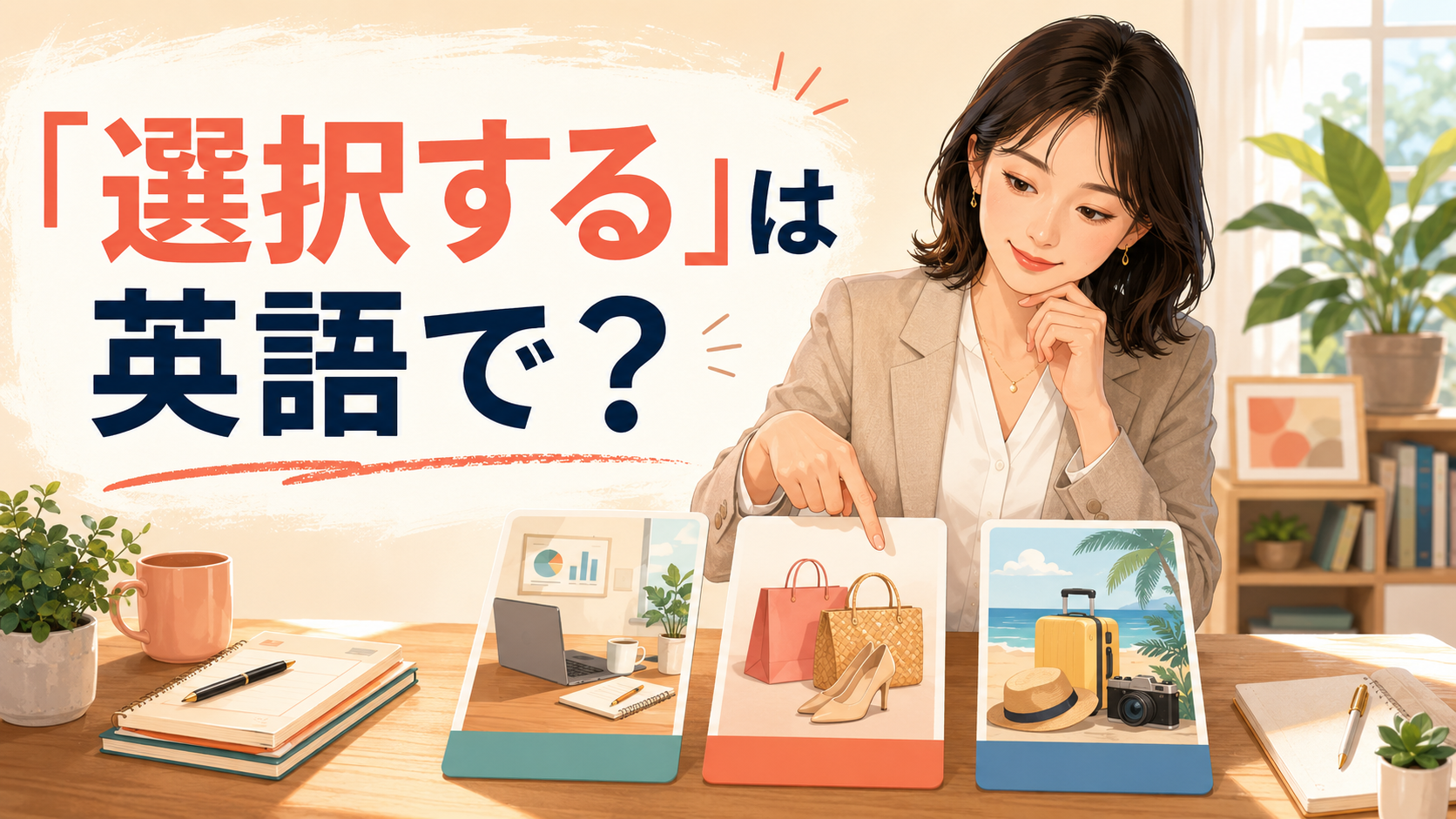 「選択する」は英語で？と大きく表示した、選択肢を比較する英語学習記事のアイキャッチ