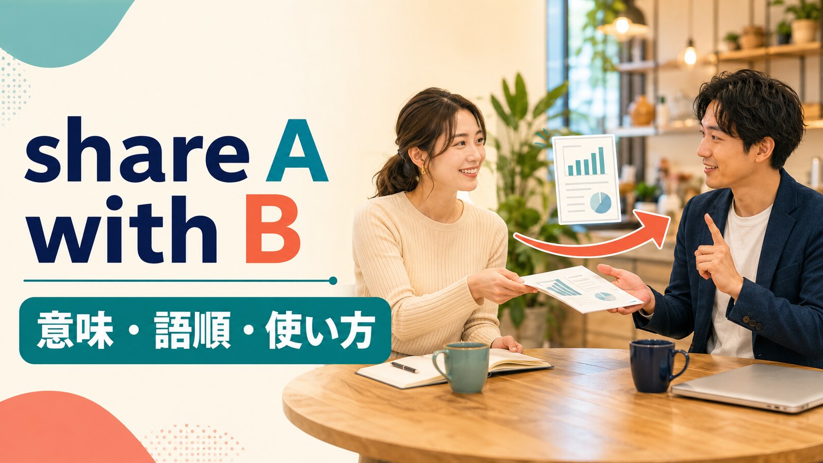 share A with Bの意味は？語順・withの使い方と例文、send・tellとの違い