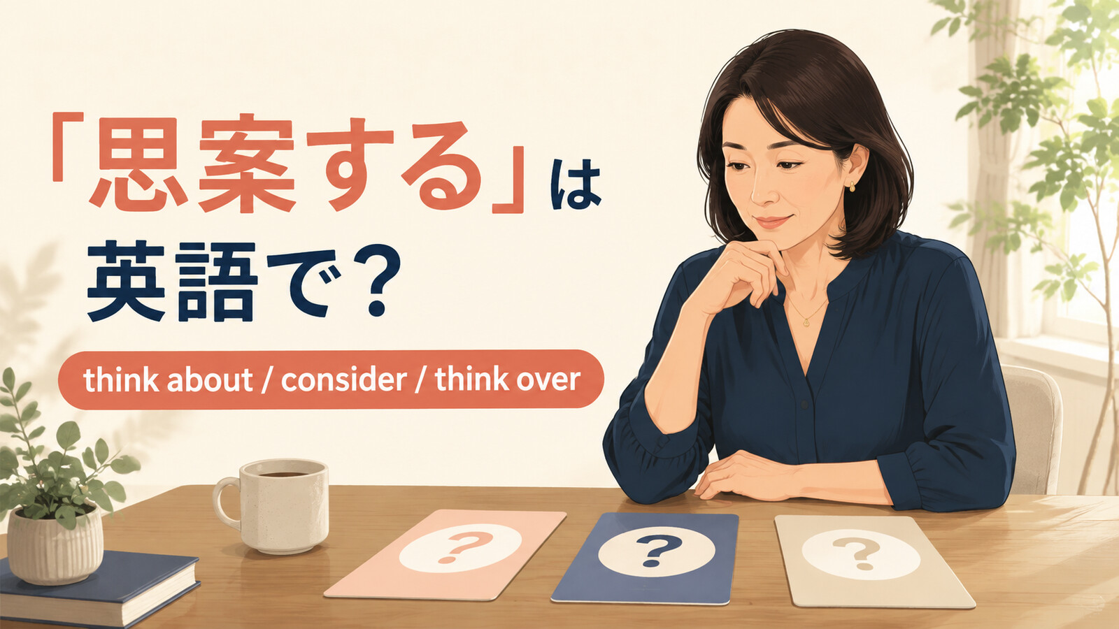 「思案する」は英語で？think about・consider・think overの違いを解説するアイキャッチ画像