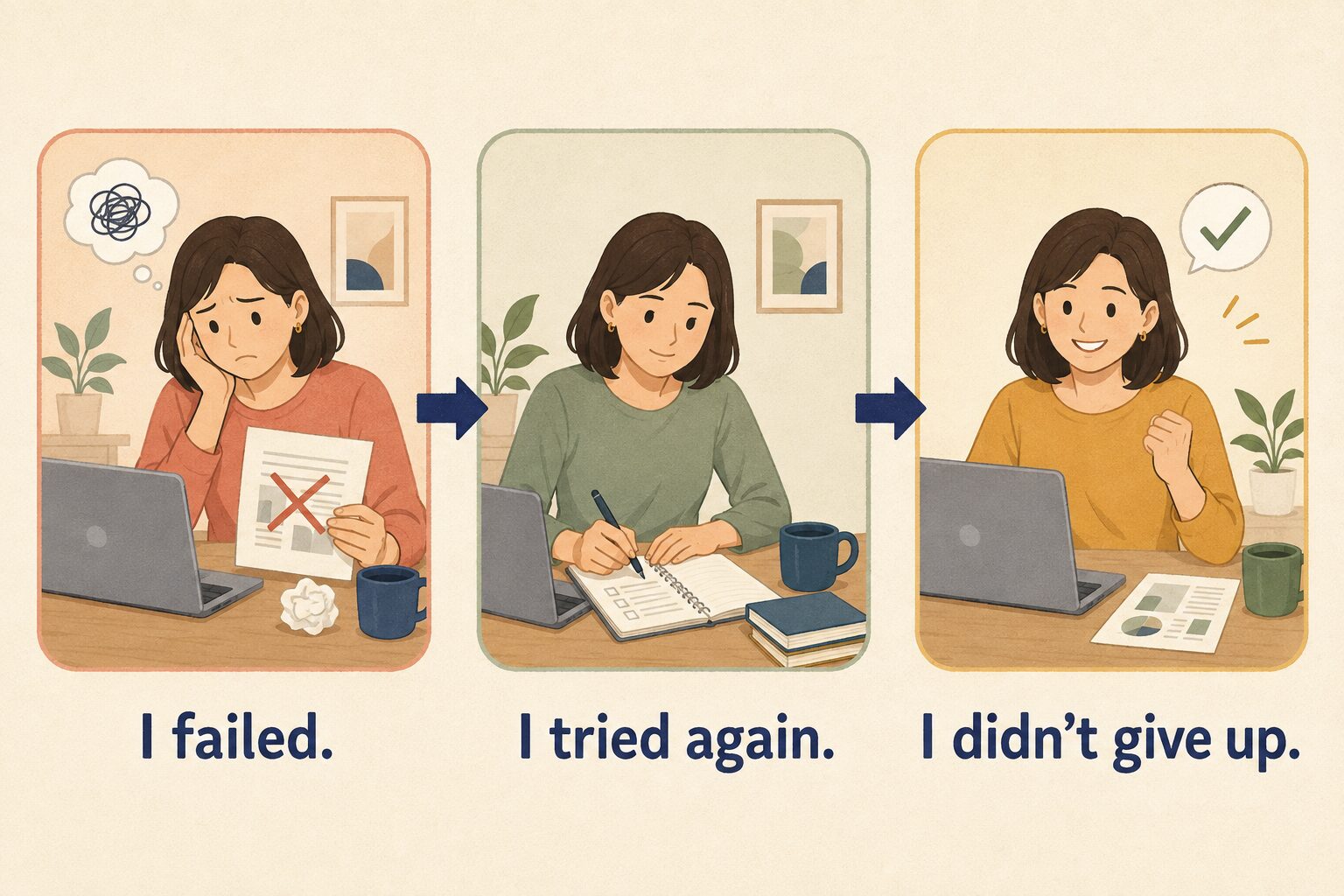 七転八起を表す3つの簡単な英語表現