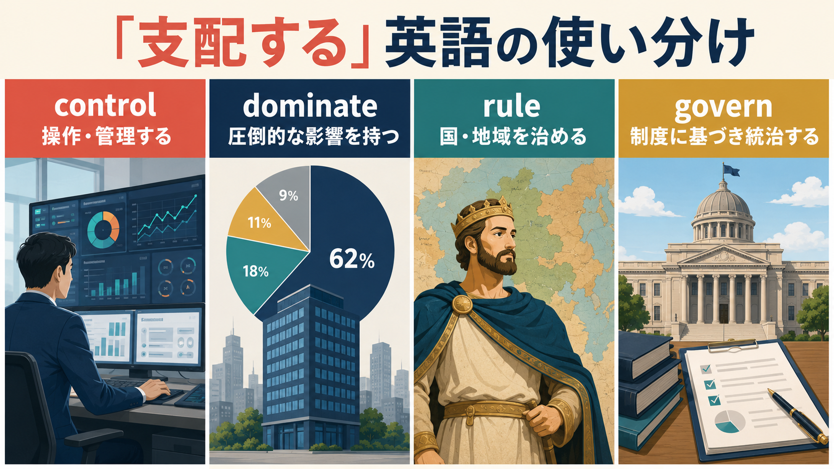 control・dominate・rule・governの違い