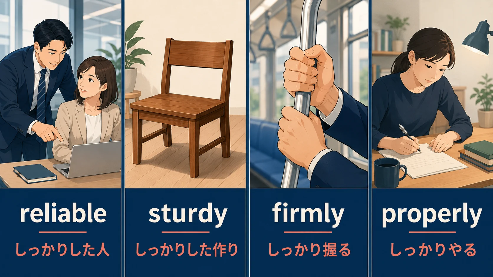 reliable・sturdy・firmly・properlyの使い分け