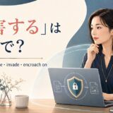 「侵害する」の英語 infringe on・violate・invade・encroach onを紹介するアイキャッチ