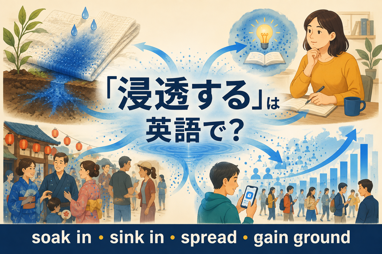 「浸透する」は英語で?soak in・sink in・spread・gain groundの違い