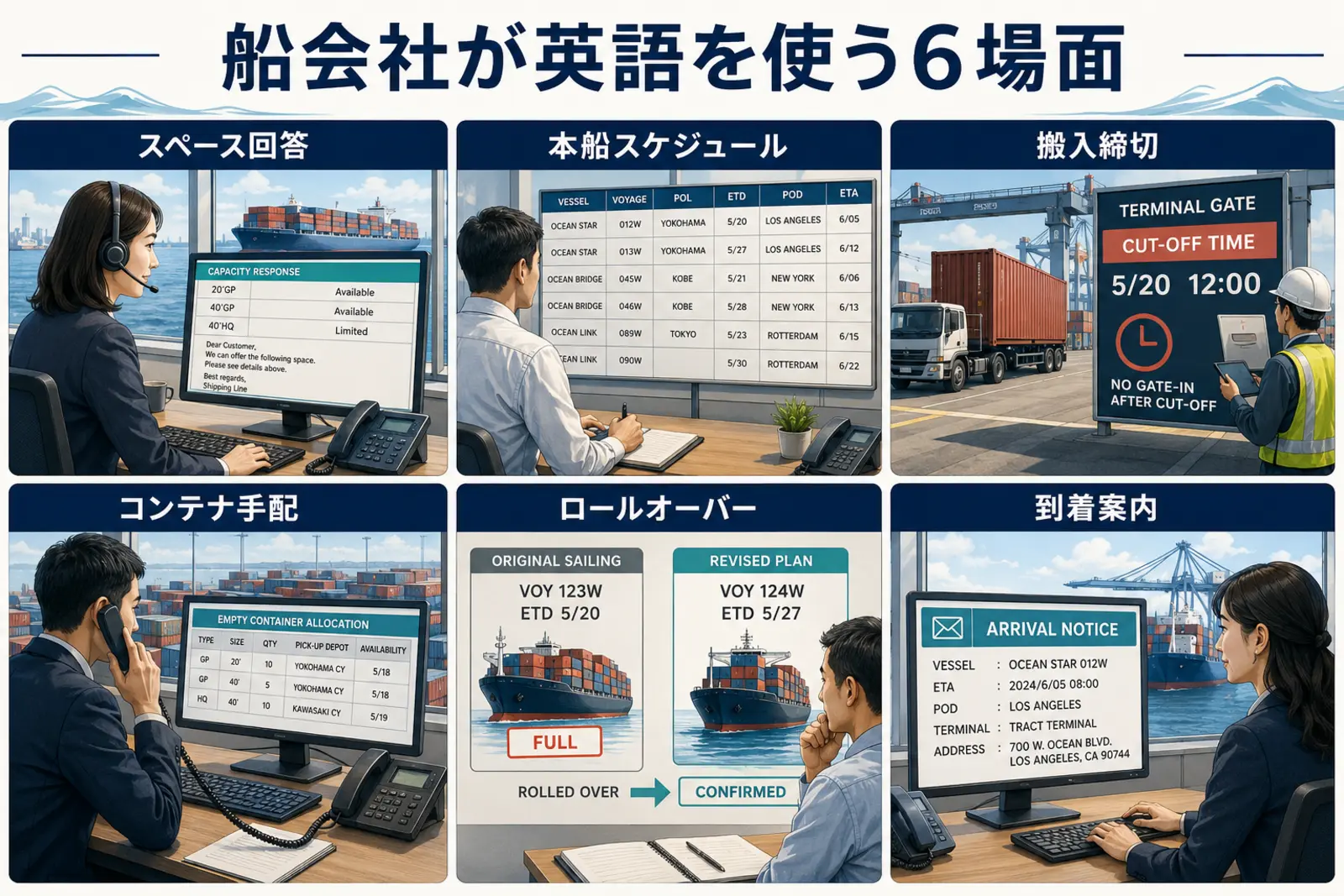 船会社が英語を使う6場面