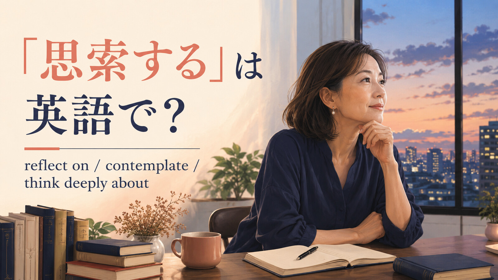 「思索する」は英語で？reflect on・contemplate・think deeply aboutの違いを解説するアイキャッチ画像
