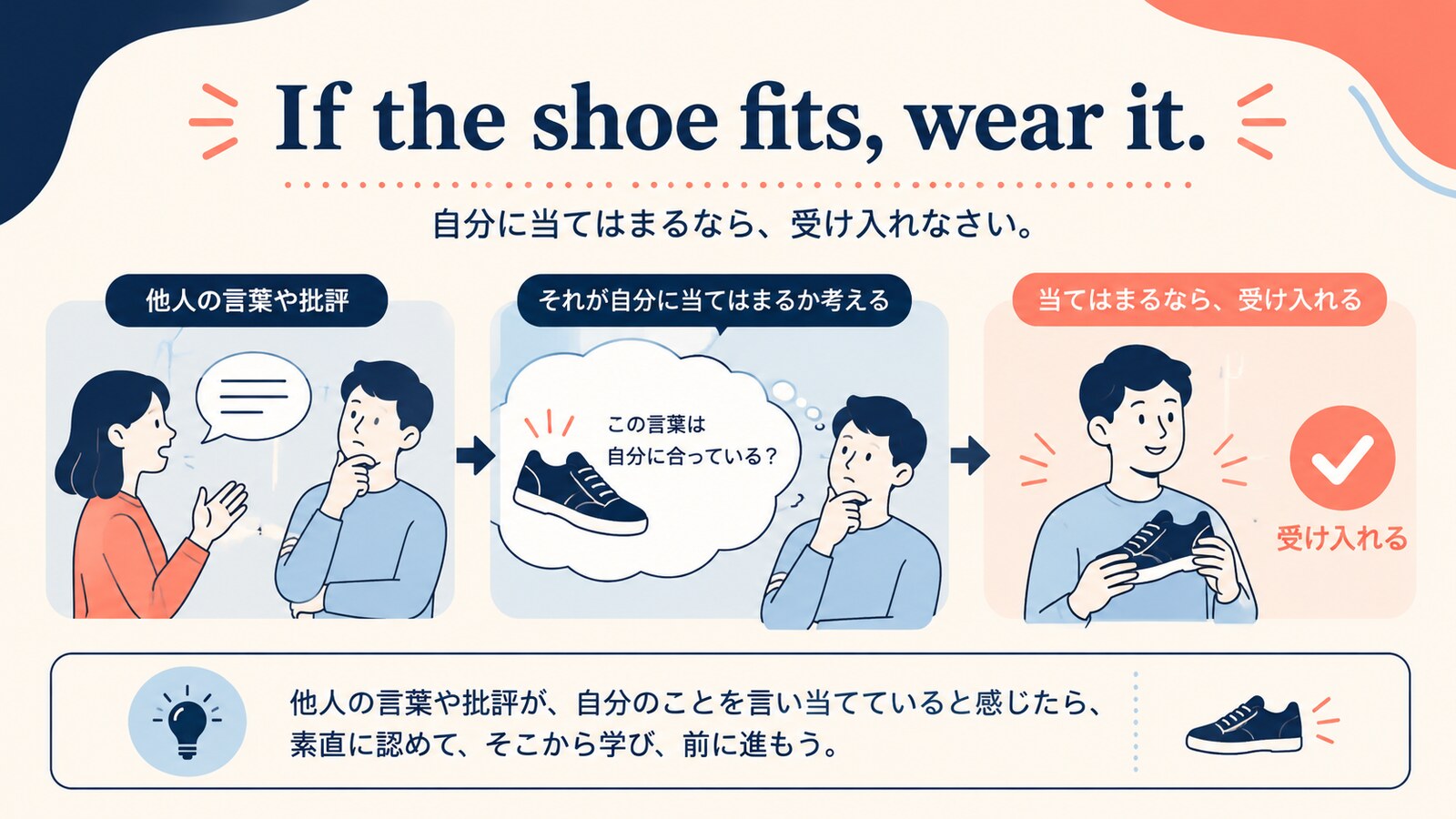 If the shoe fits, wear it.の意味は？使い方・ニュアンスと例文