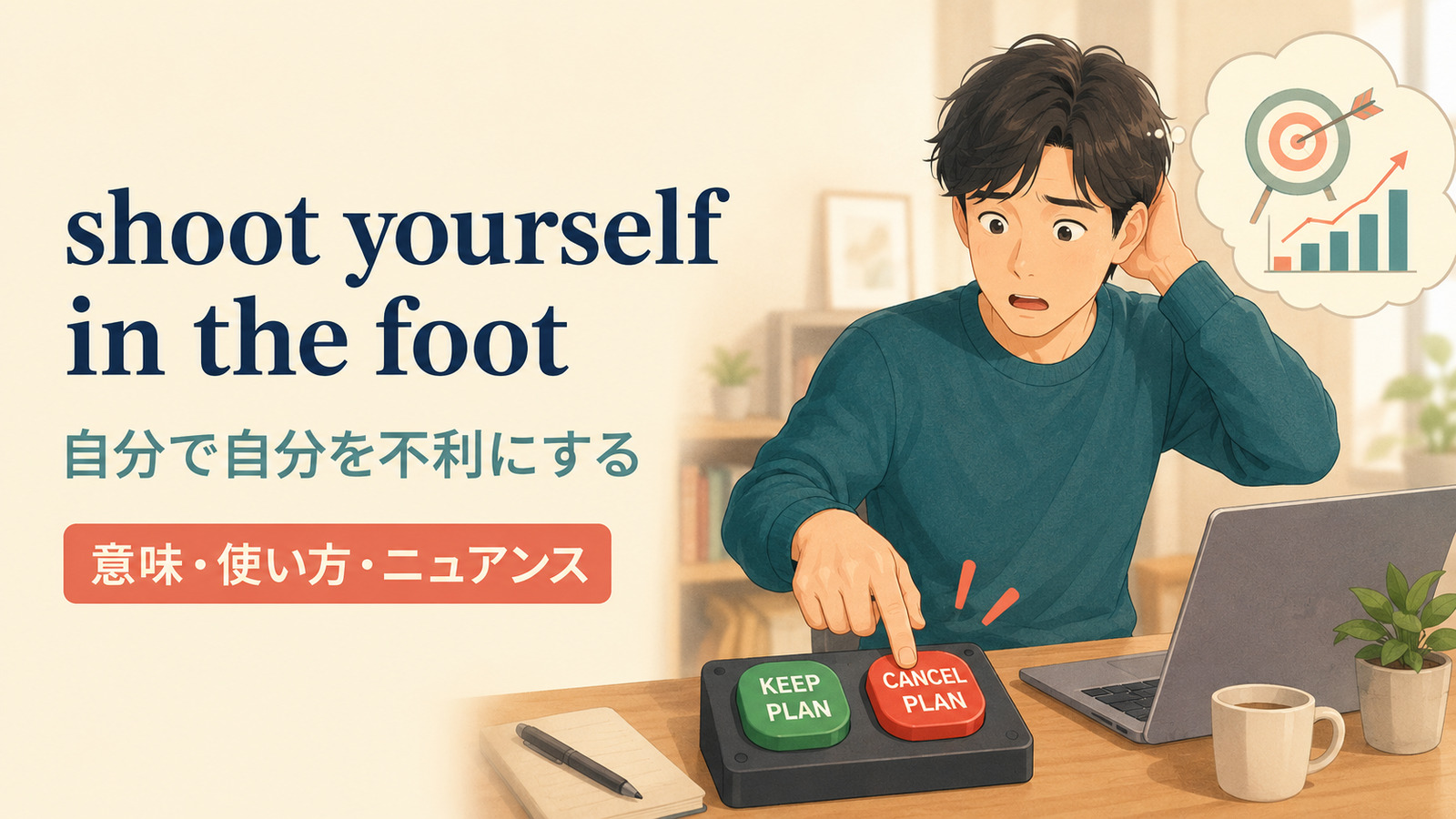 shoot yourself in the footの意味と使い方を解説するアイキャッチ画像