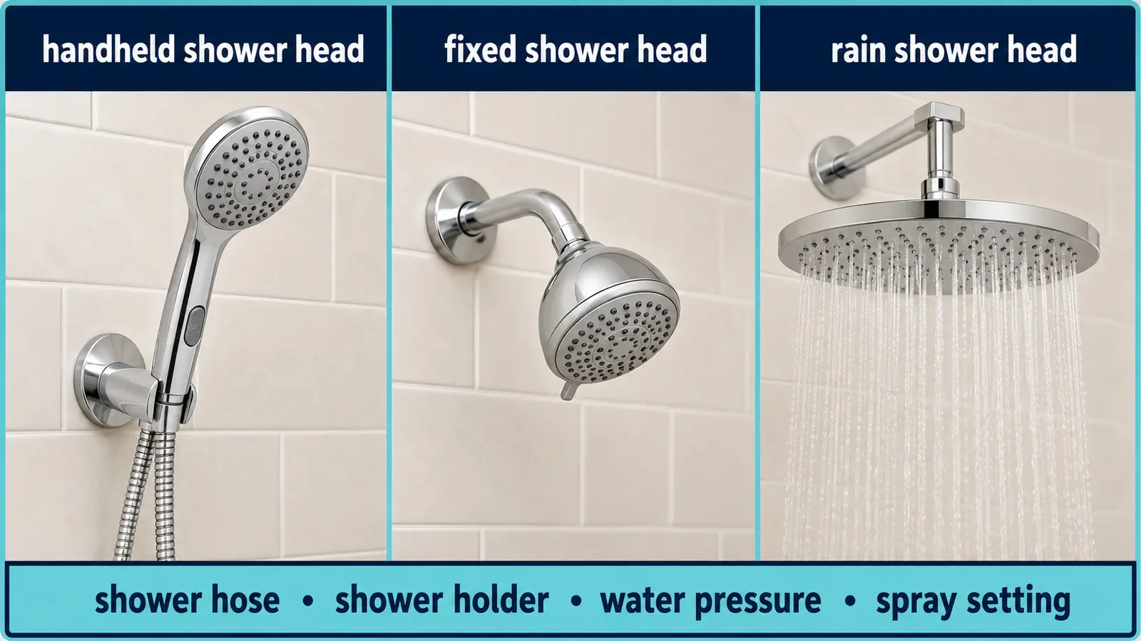 handheld shower head・fixed shower head・rain shower headの違い