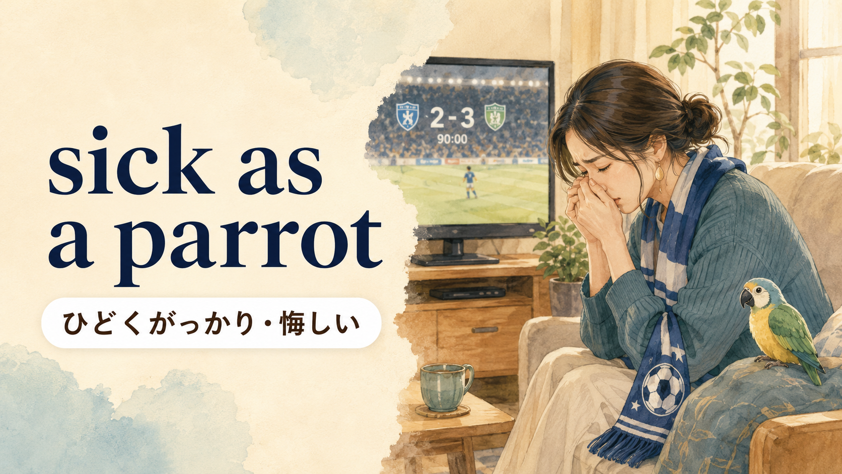 「sick as a parrot」の意味と使い方を解説するアイキャッチ