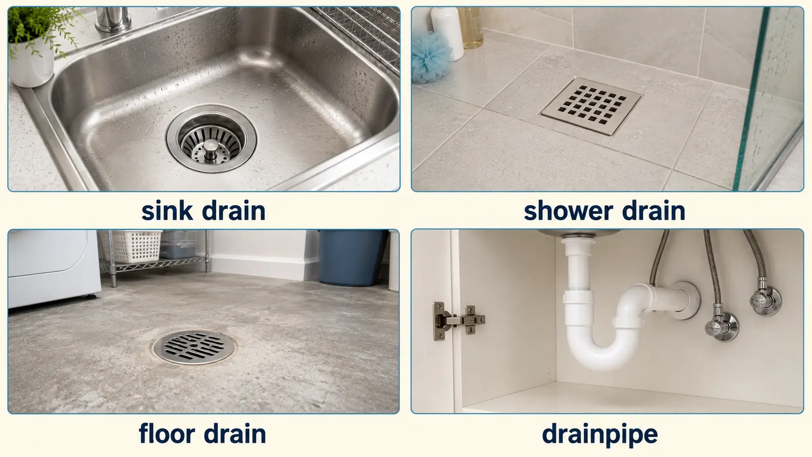 sink drain・shower drain・floor drain・drainpipeの違い