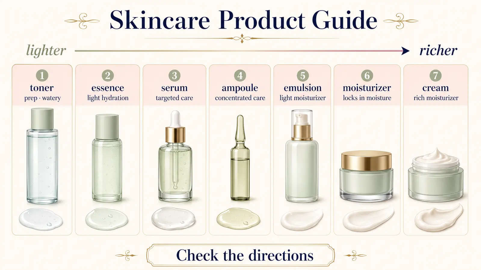 toner・essence・serum・ampoule・emulsion・moisturizer・creamの比較