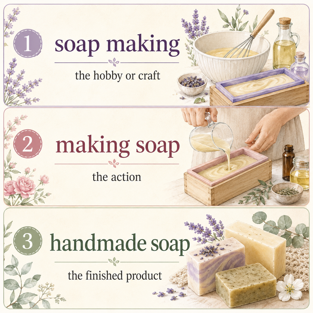 soap making、making soap、handmade soapの英語表現比較
