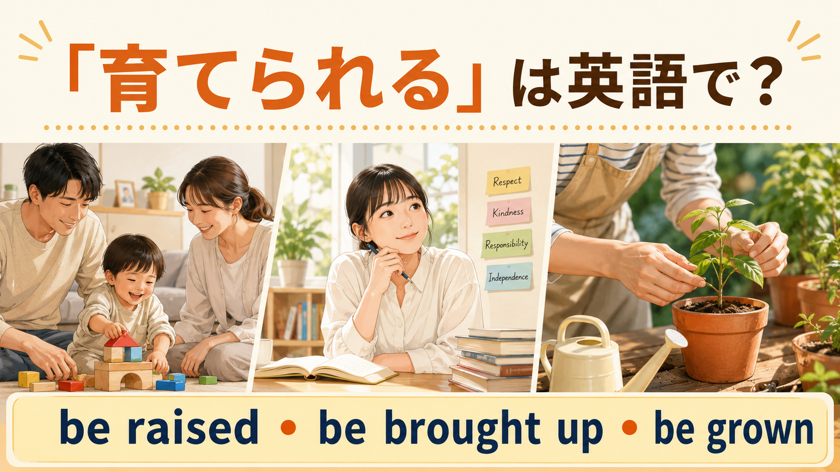 育てられるは英語で?be raised・be brought up・be grownの違い