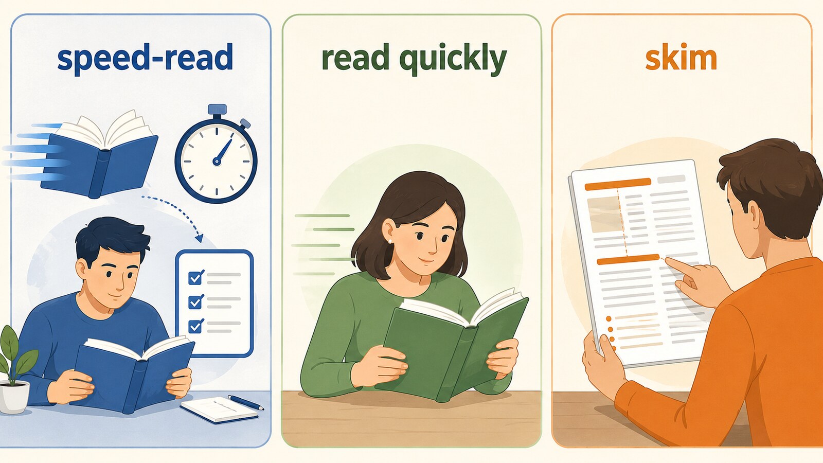 speed-read・read quickly・skimの違い