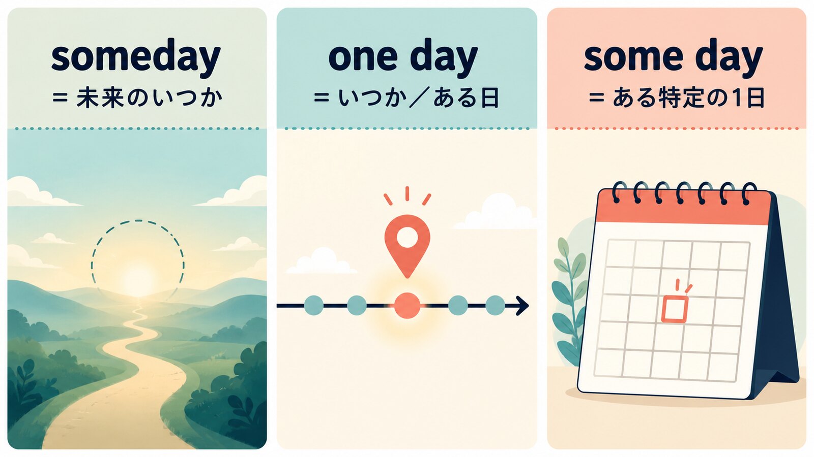 someday・one day・some dayの時間イメージの違い