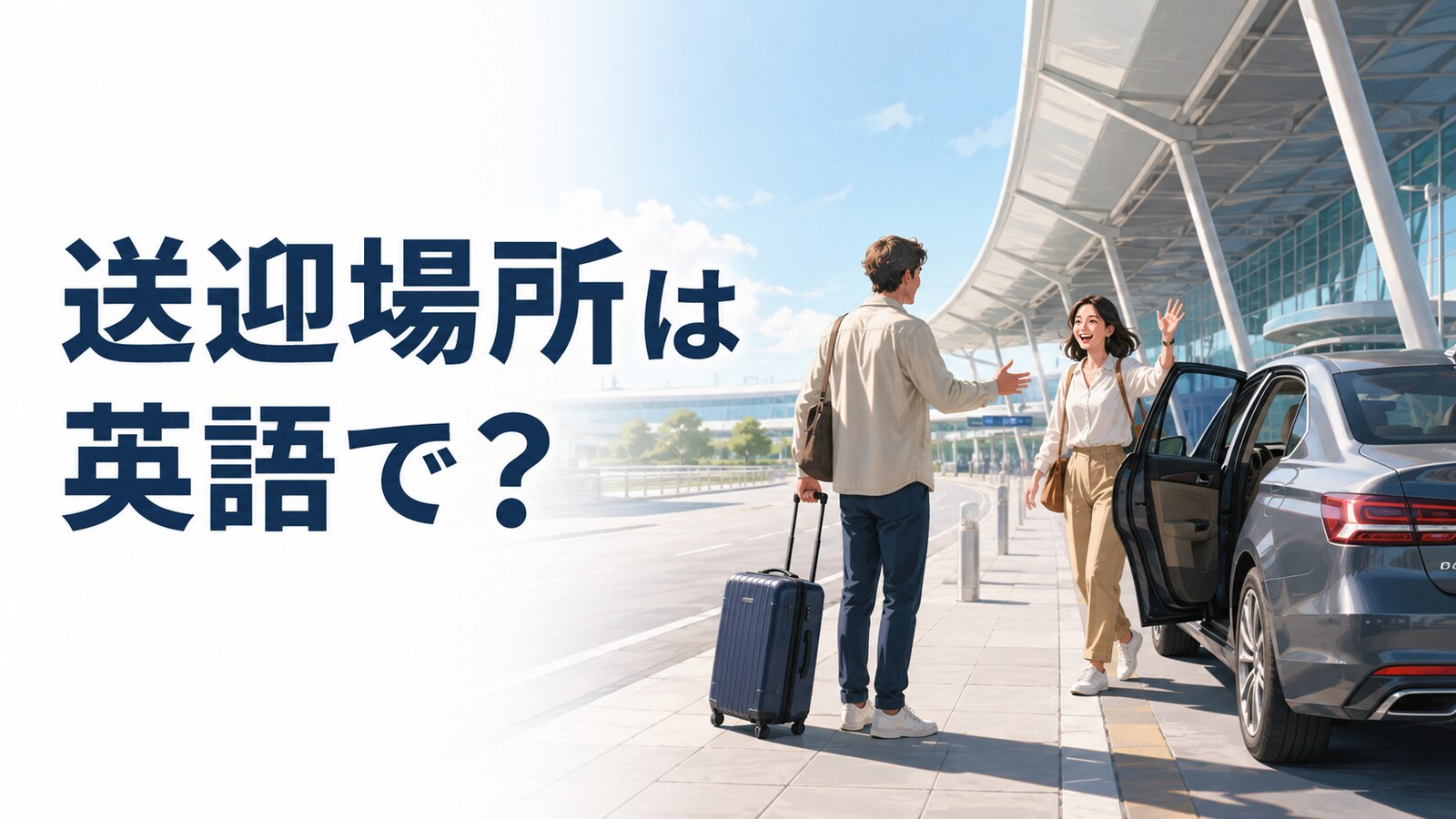 空港の送迎場所と「送迎場所は英語で?」の文字