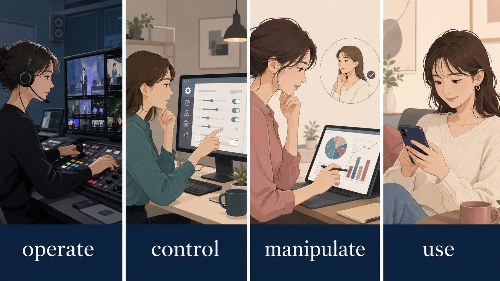 operate・control・manipulate・useの違い