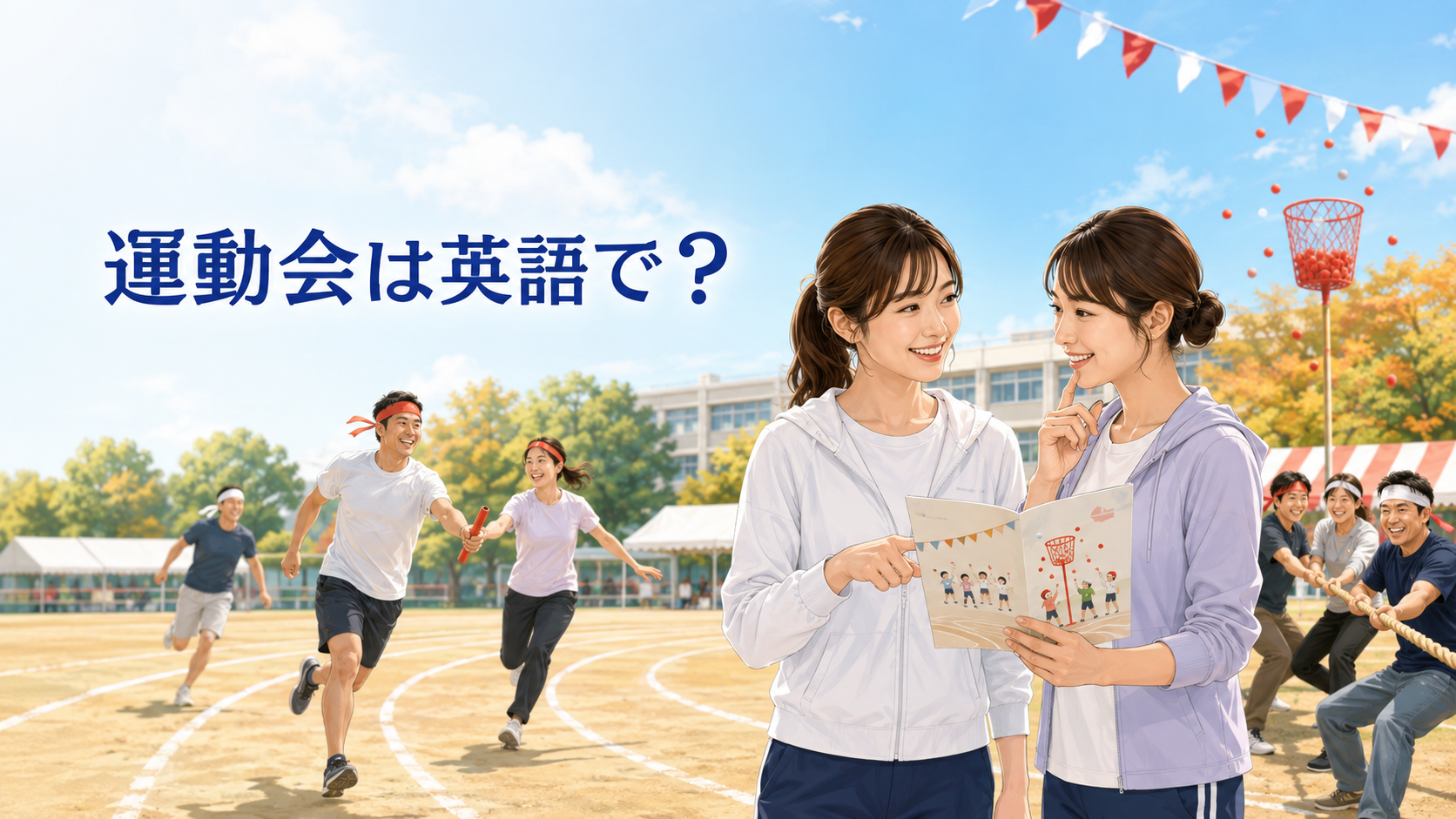 日本の運動会で英語を学ぶ女性たち