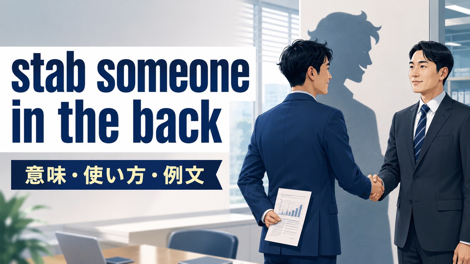 stab someone in the backの意味・使い方・例文を解説するアイキャッチ画像