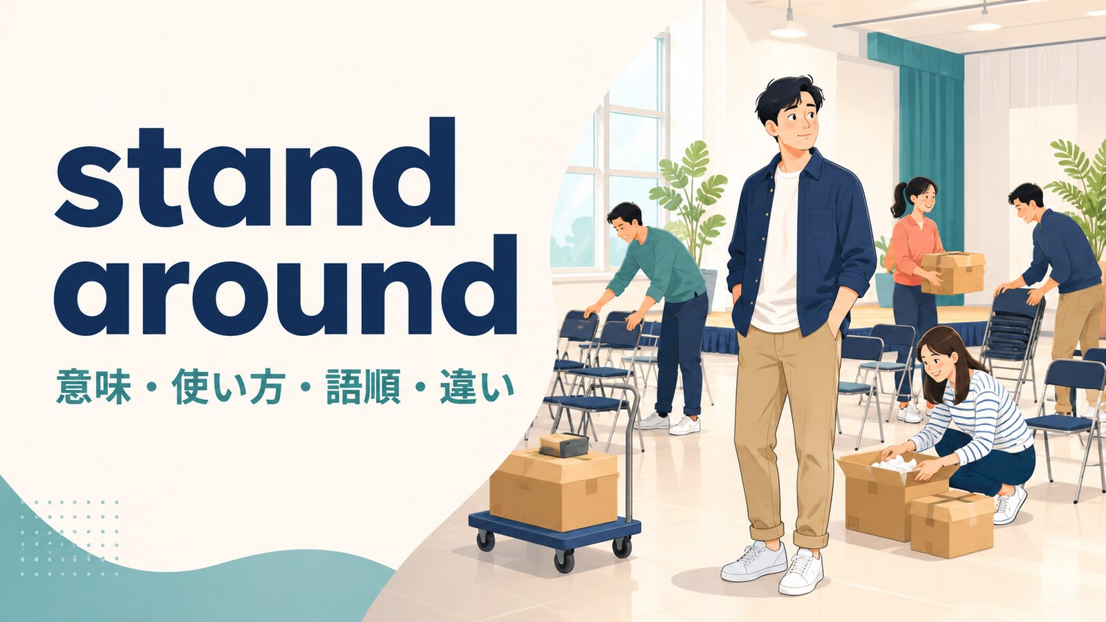 stand aroundの意味は？「何もせず立っている」の使い方・語順とhang aroundとの違い
