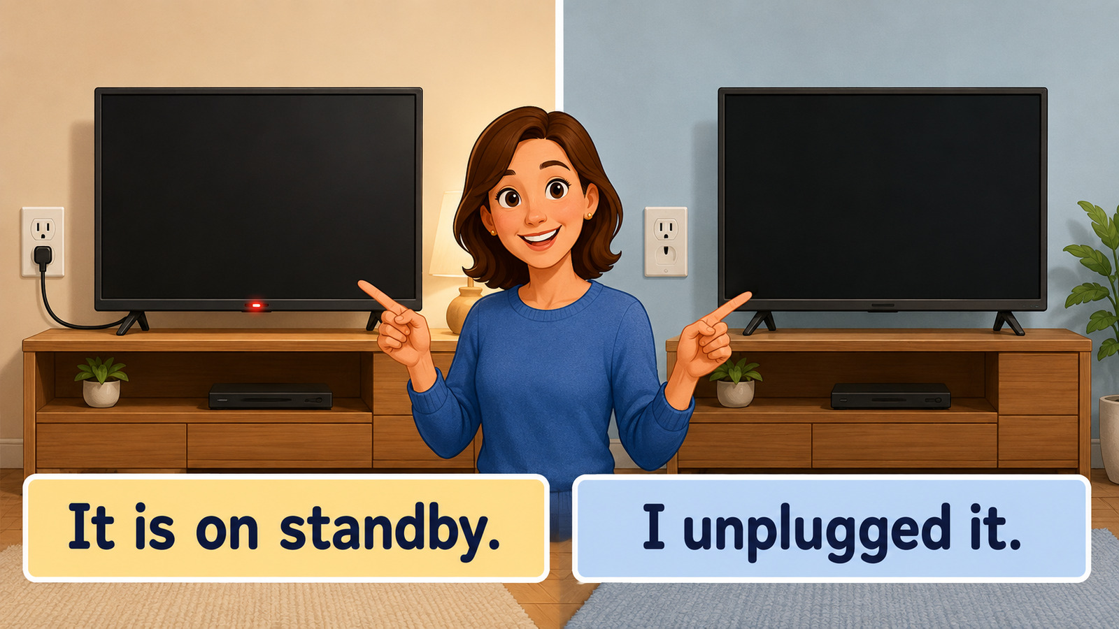It is on standby.とI unplugged it.で待機状態と完全に電源を切った状態を比較した図
