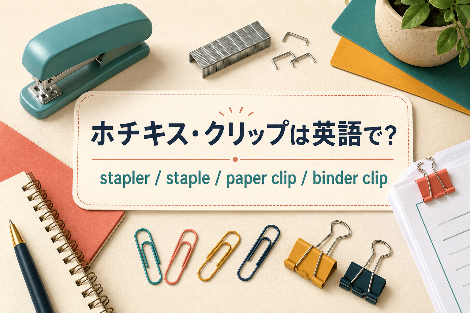 ホチキス・クリップは英語でstapler・staple・paper clip・binder clip
