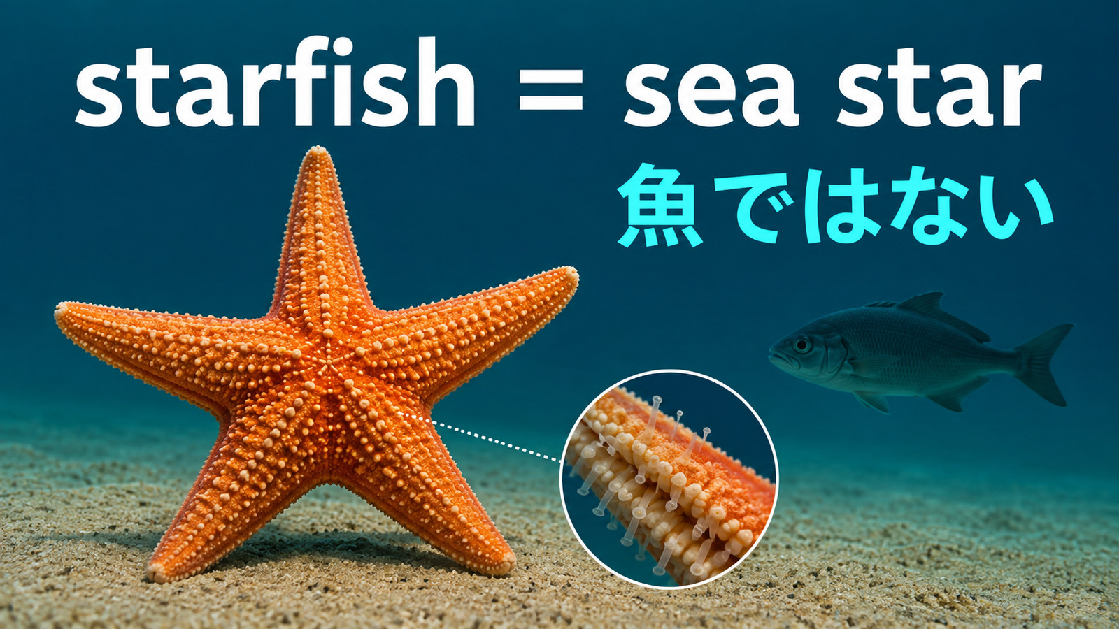 starfishとsea starは同じヒトデで魚ではないことを示す解説図