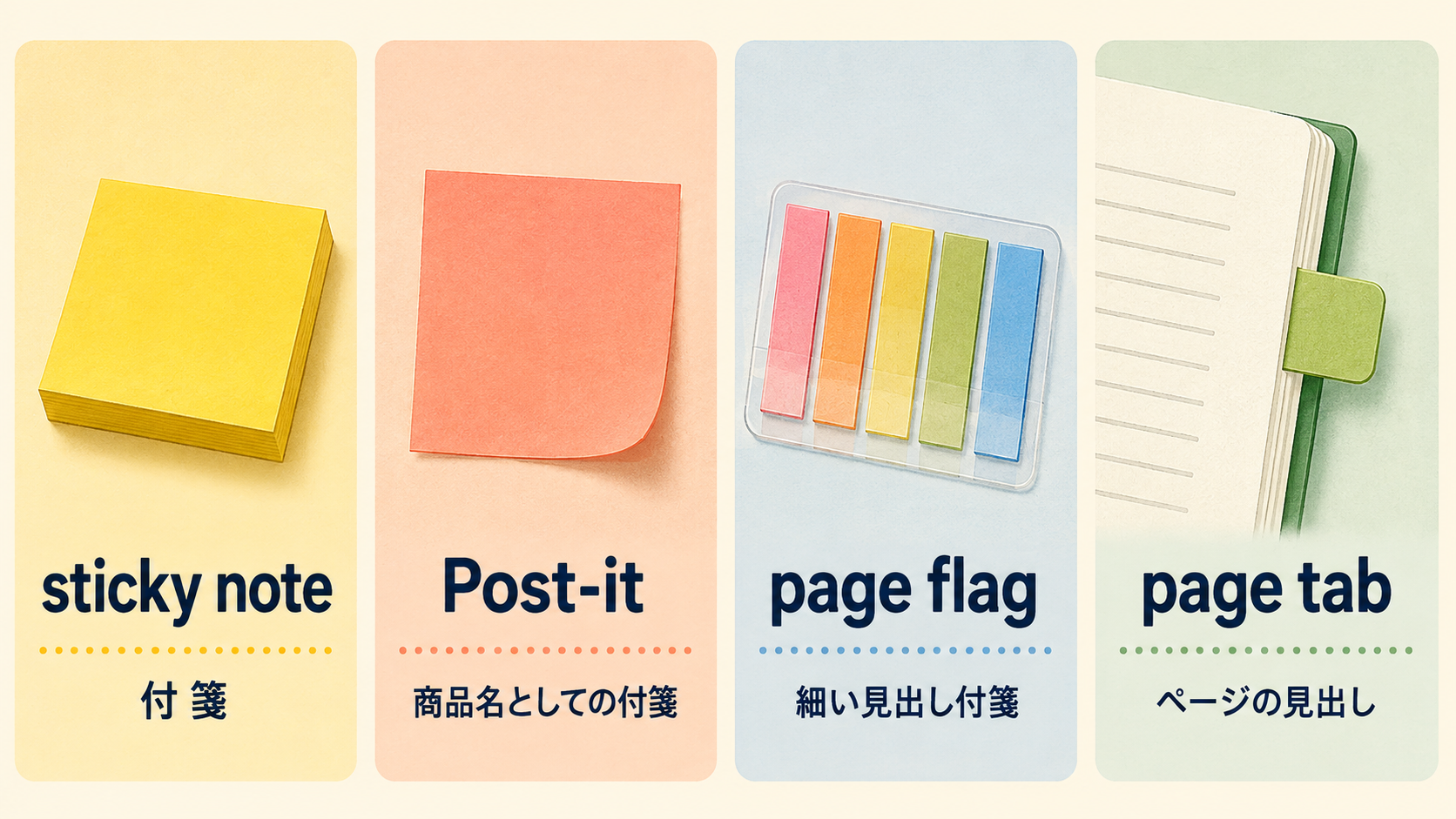 sticky note・Post-it・page flag・page tabの違い